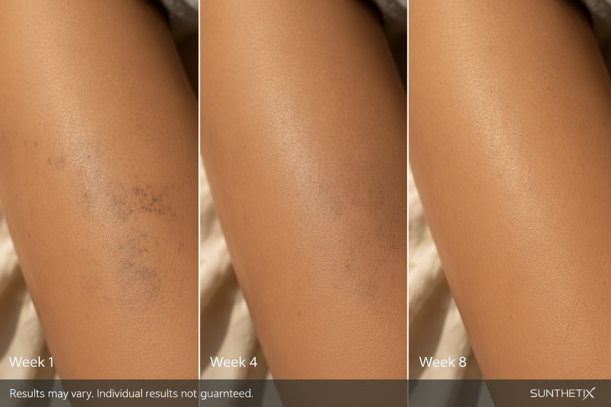 Three-panel progress image with consistent skin tone
